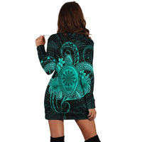 Hawaii Turtle Hibiscus Polynesian Hoodie Dress - Full Style - Turquoise - AH - Polynesian Pride