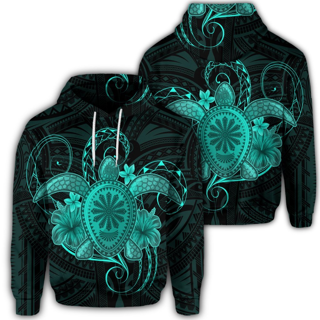 Hawaiian Turtle Hibiscus Polynesian Hoodie Full Style Turquoise Unisex Art - Polynesian Pride