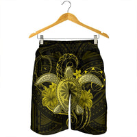 Hawaii Turtle Hibiscus Polynesian Men's Shorts - Full Style - Yellow - AH - Polynesian Pride