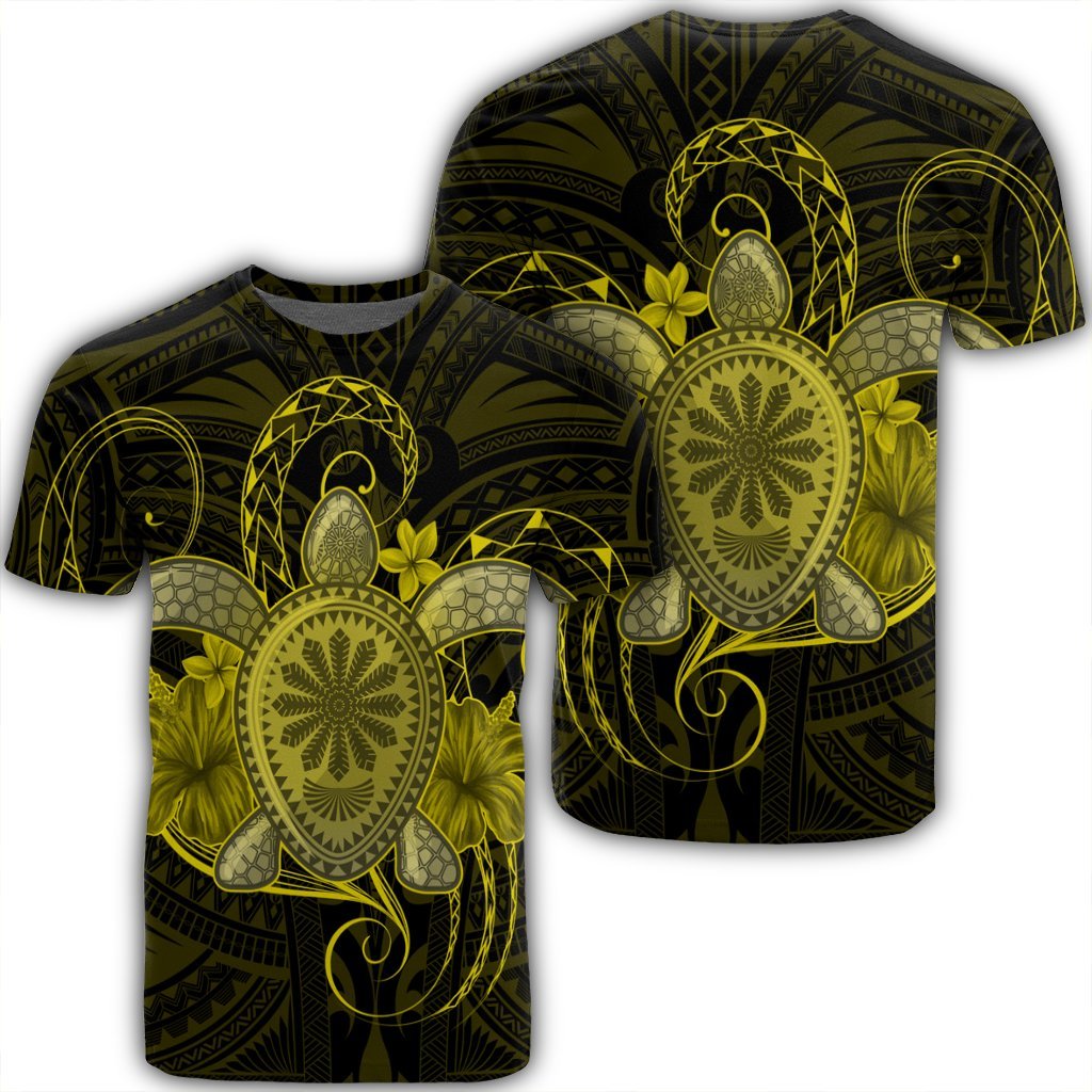 Hawaii Turtle Hibiscus Polynesian T Shirt Full Style Yellow Unisex Black - Polynesian Pride