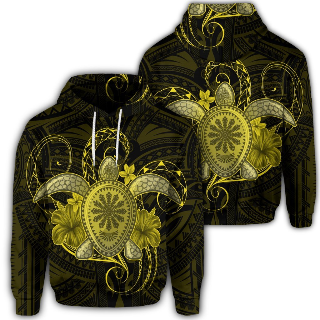 Hawaiian Turtle Hibiscus Polynesian Hoodie Full Style Yellow Unisex Art - Polynesian Pride