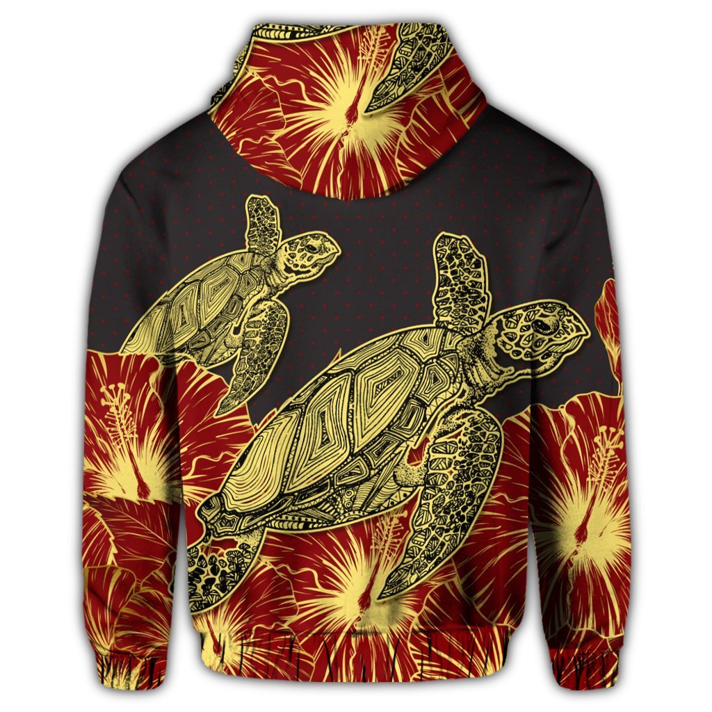Hawaii Turtle Hibiscus Red Zip Hoodie - Polynesian Pride