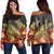 Hawaii Turtle Hibiscus Red Women's Off Shoulder Sweater - AH Black - Polynesian Pride