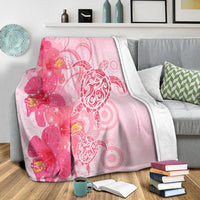 Hawaii Turtle Hibiscus Vintage Pink Premium Blankets - AH - Polynesian Pride