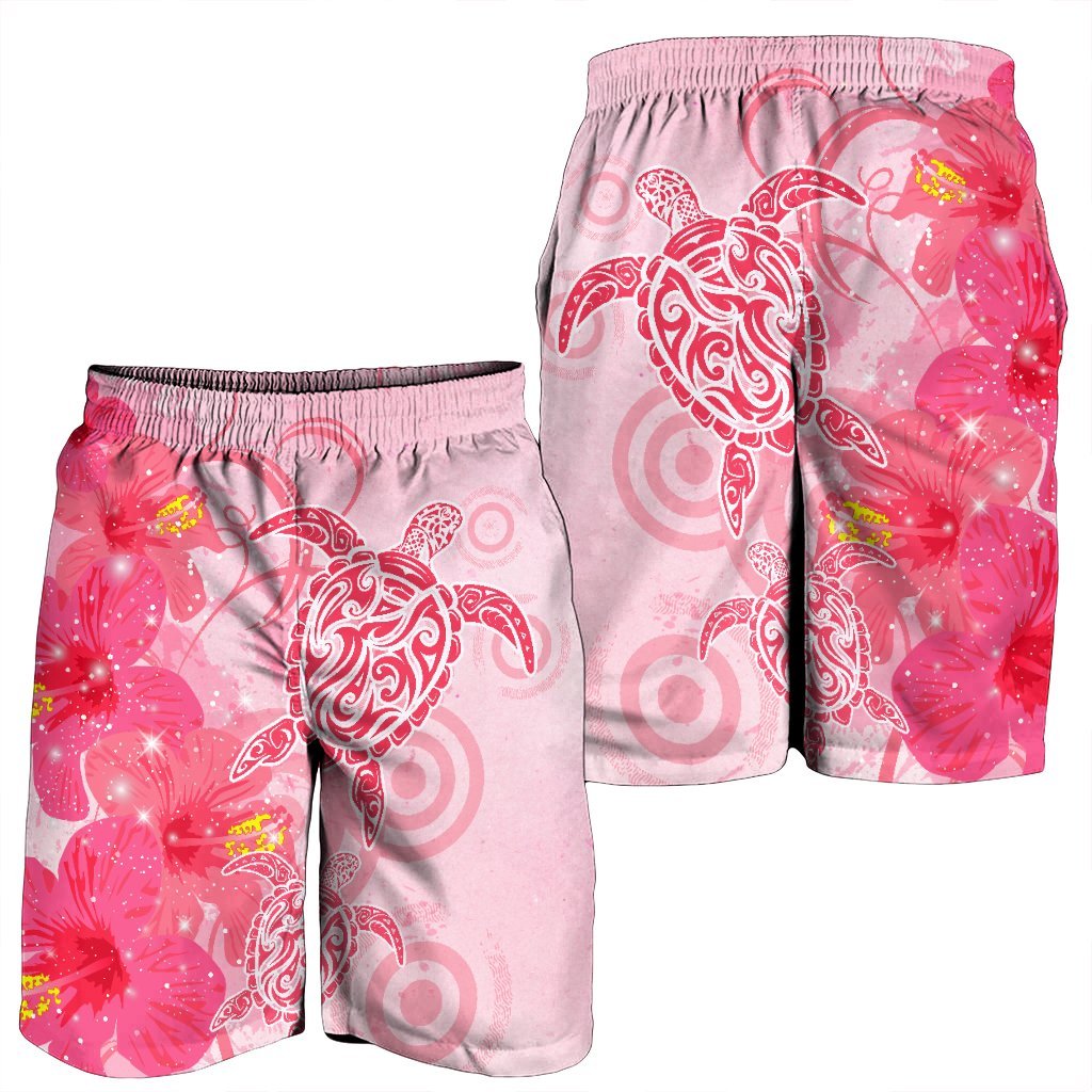 Hawaii Turtle Hibiscus Vintage Pink Men's Shorts - AH - Polynesian Pride