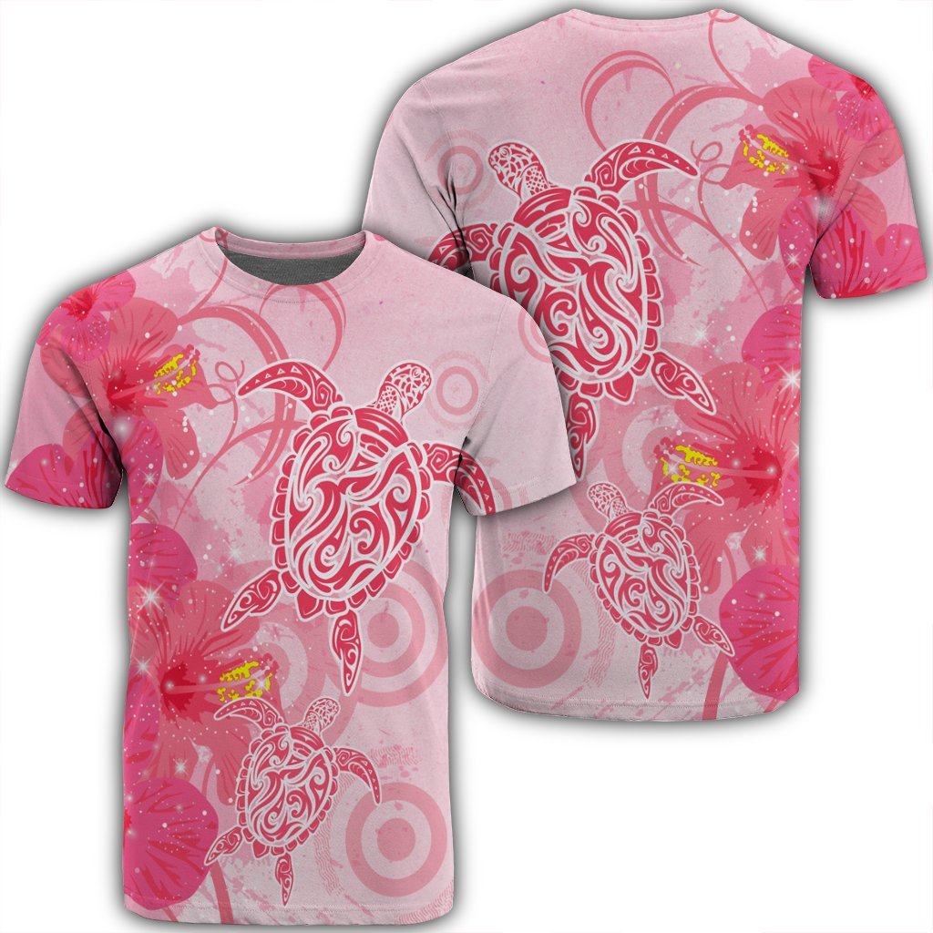 Hawaii Turtle Hibiscus Vintage Pink T Shirt Unisex Black - Polynesian Pride