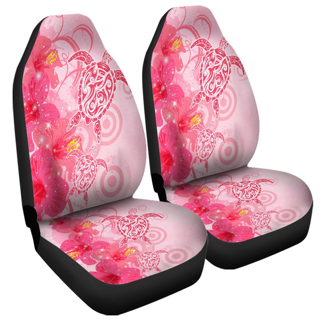 Hawaii Turtle Hibiscus Vintage Pink Car Seat Covers - AH Universal Fit Black - Polynesian Pride