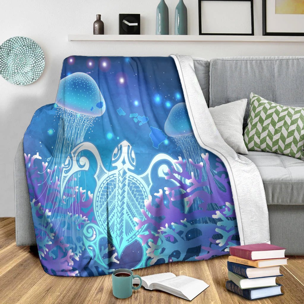 Hawaii Turtle Jellyfish Coral Premium Blankets Galaxy Premium Blankets - AH - Polynesian Pride