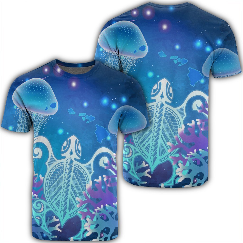 Hawaii Turtle Jellyfish Coral T Shirt Galaxy T Shirt Unisex Black - Polynesian Pride