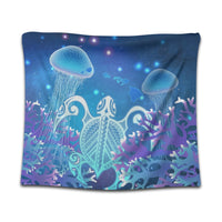 Hawaii Turtle Jellyfish Coral Tapestry Galaxy Tapestry - AH Wall Tapestry Black - Polynesian Pride