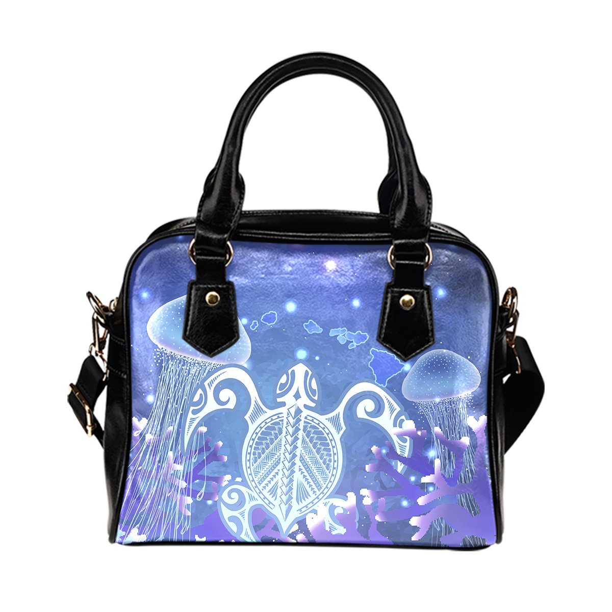 Personalized - Hawaii Turtle Jellyfish Coral Galaxy Shoulder Handbag - Polynesian Pride