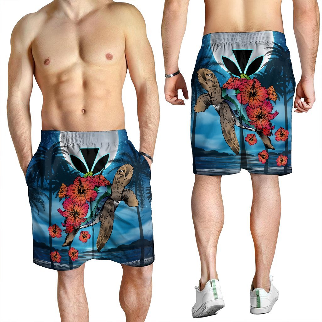 Hawaii Turtle Kanaka Hibiscus Stary Night Men's Shorts - AH - Polynesian Pride
