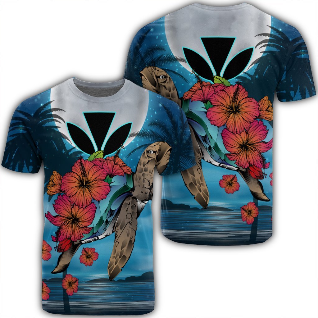 Hawaii Turtle Kanaka Hibiscus Stary Night T Shirt Unisex Black - Polynesian Pride