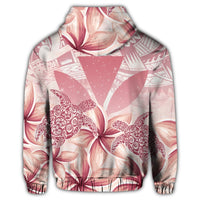 Hawaii Turtle Kanaka Plumeria Polynesian Zip Hoodie Pink - Polynesian Pride