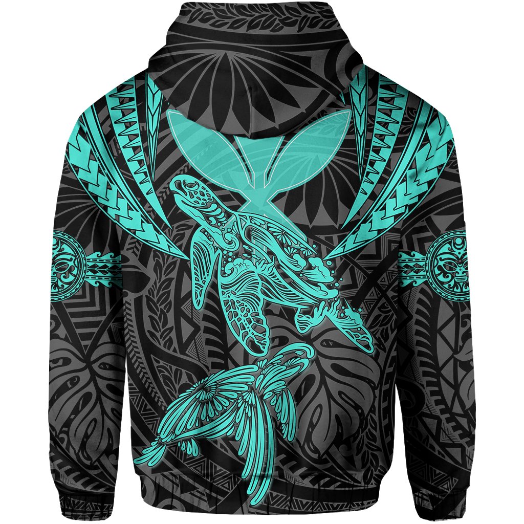 Hawaii Turtle Kanaka Tropical Polynesian Hoodie Zip Turquoise Royi Style - Polynesian Pride