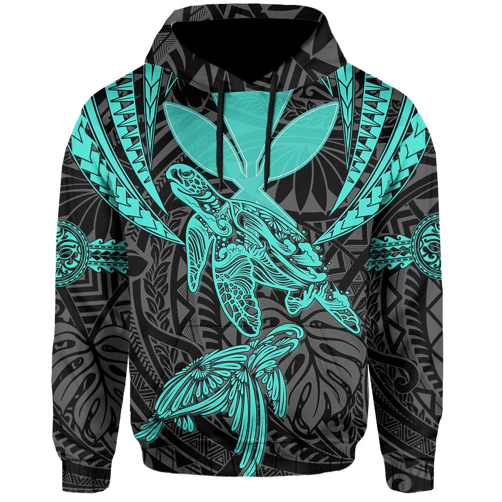 Hawaii Turtle Kanaka Tropical Polynesian Hoodie Turquoise Royi Style - Polynesian Pride