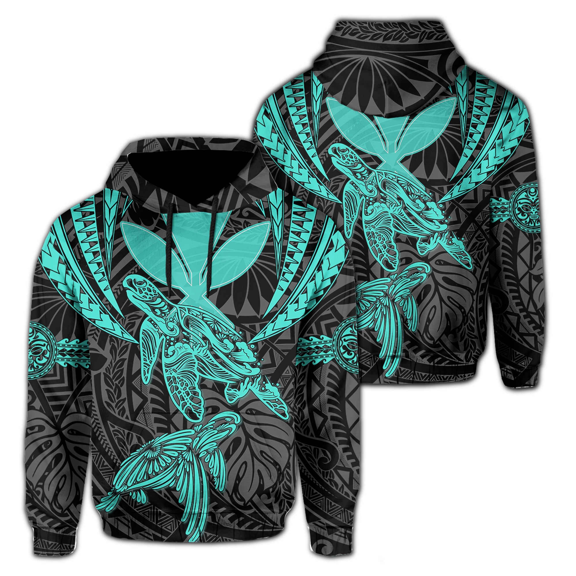 Hawaii Turtle Kanaka Tropical Polynesian Hoodie Turquoise Royi Style Unisex Turquoise - Polynesian Pride