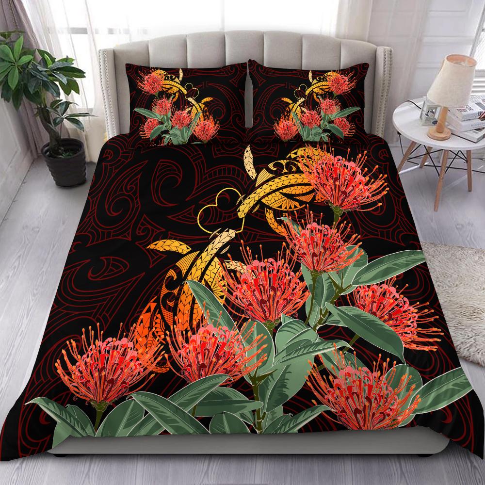 Hawaii Turtle Lehua Flower Polynesian Bedding Set - Lehua Style - AH Black - Polynesian Pride