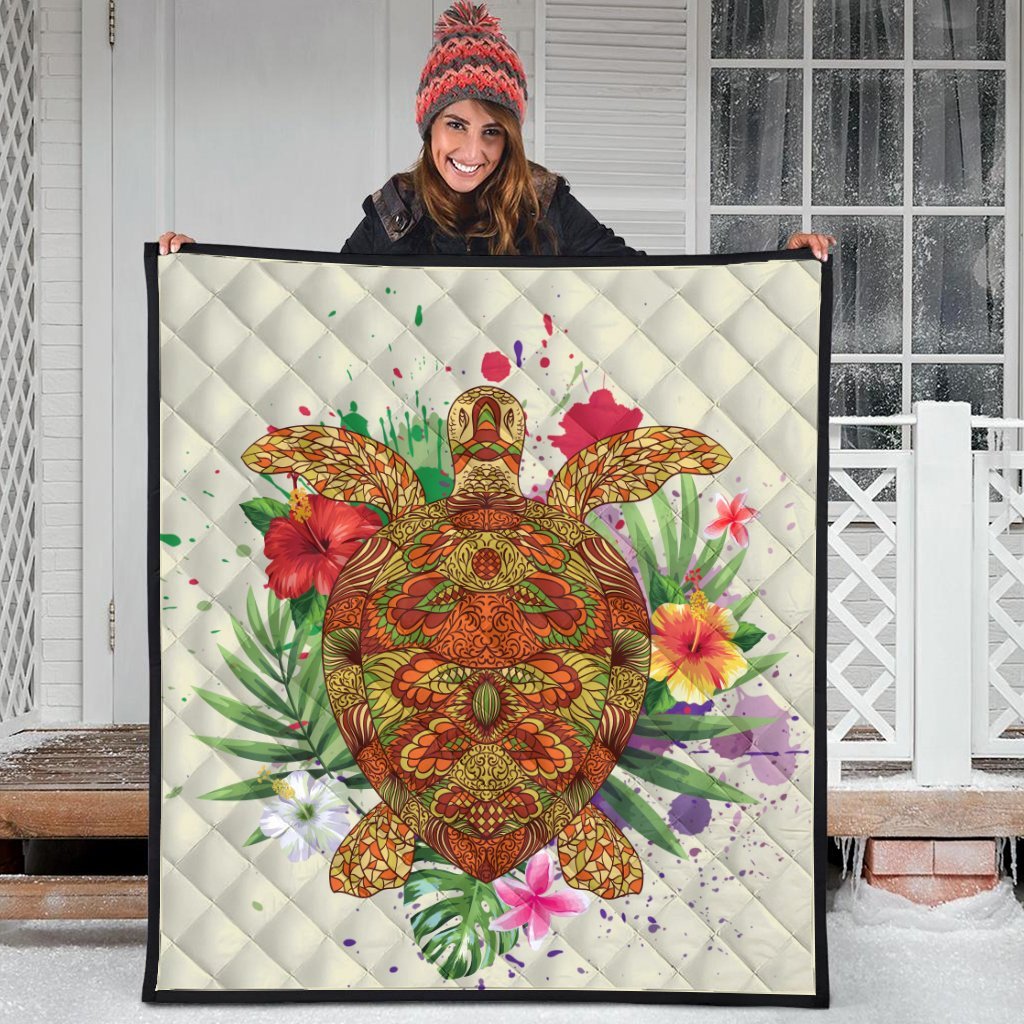 Hawaii Turtle Life Hibiscus Design Premium Quilts - AH - Polynesian Pride