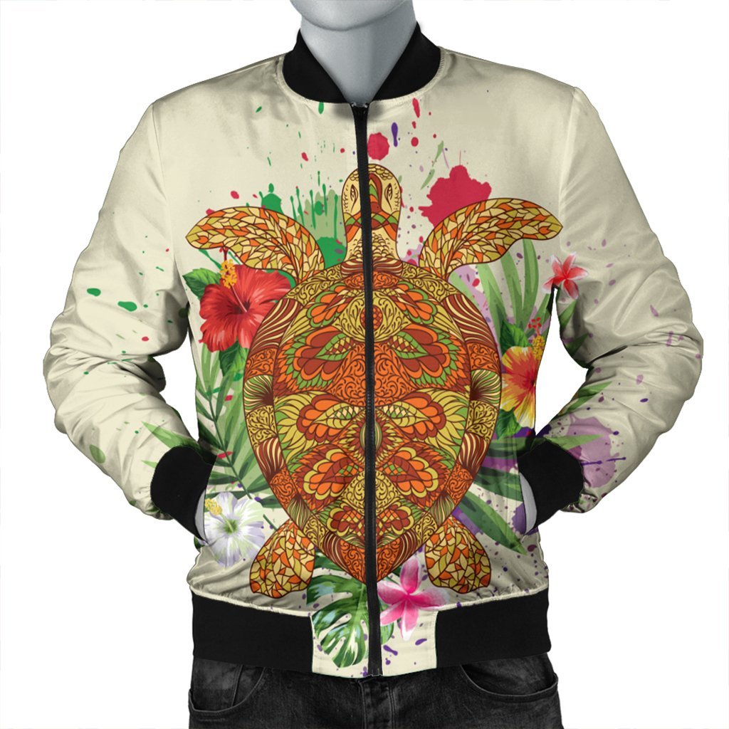 Hawaii Turtle Life Hibiscus Design Bomber Jacket - AH Black Unisex - Polynesian Pride