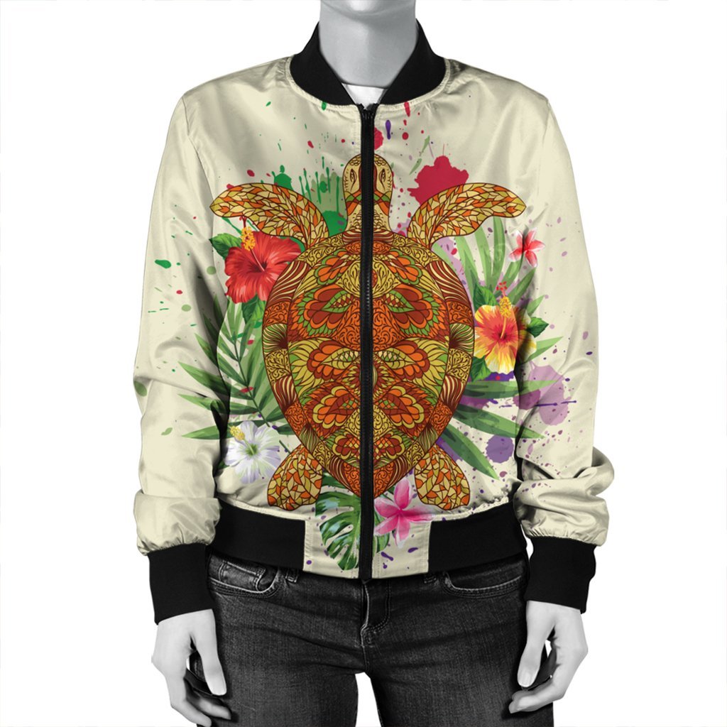 Hawaii Turtle Life Hibiscus Design Bomber Jacket - AH - Polynesian Pride
