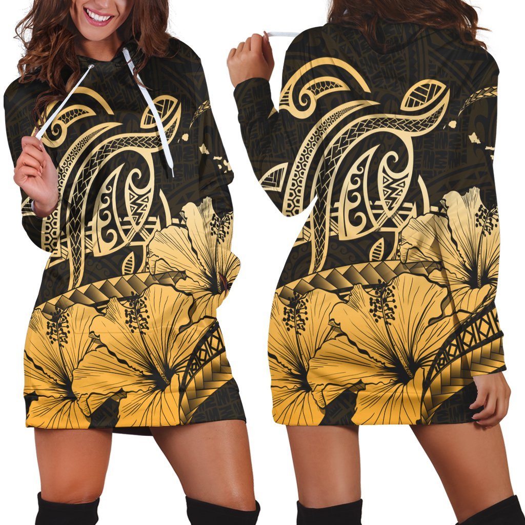 Hawaii Turtle Map Polynesian Hoodie Dress Safety - AH Black - Polynesian Pride