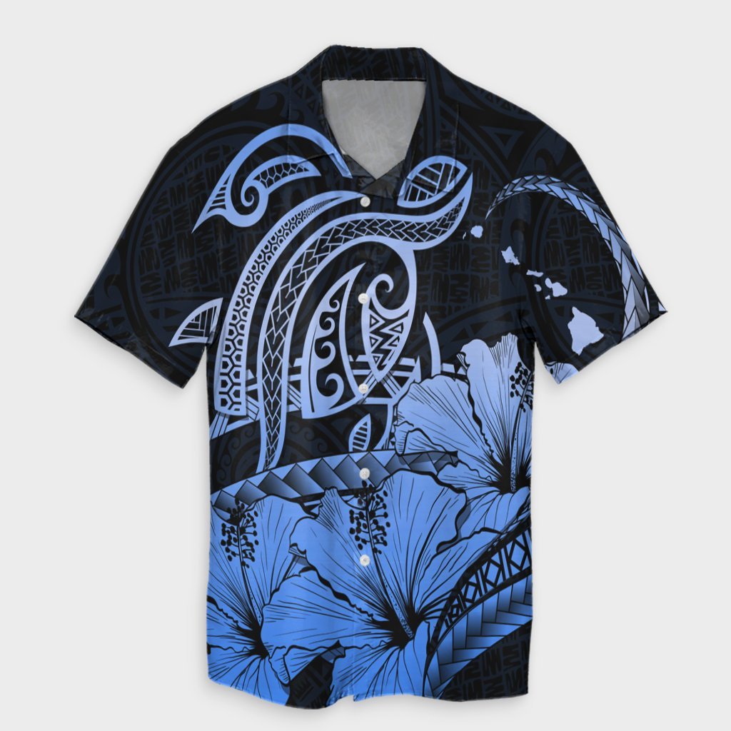 Hawaii Turtle Map Polynesian Hawaiian Shirt Safety Blue - AH Unisex Black - Polynesian Pride