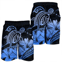 Hawaii Turtle Map Polynesian Men's Shorts Safety Blue - AH - Polynesian Pride