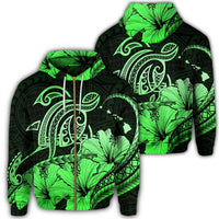 Hawaii Turtle Map Polynesian Zip Hoodie Safety Green Unisex Art - Polynesian Pride