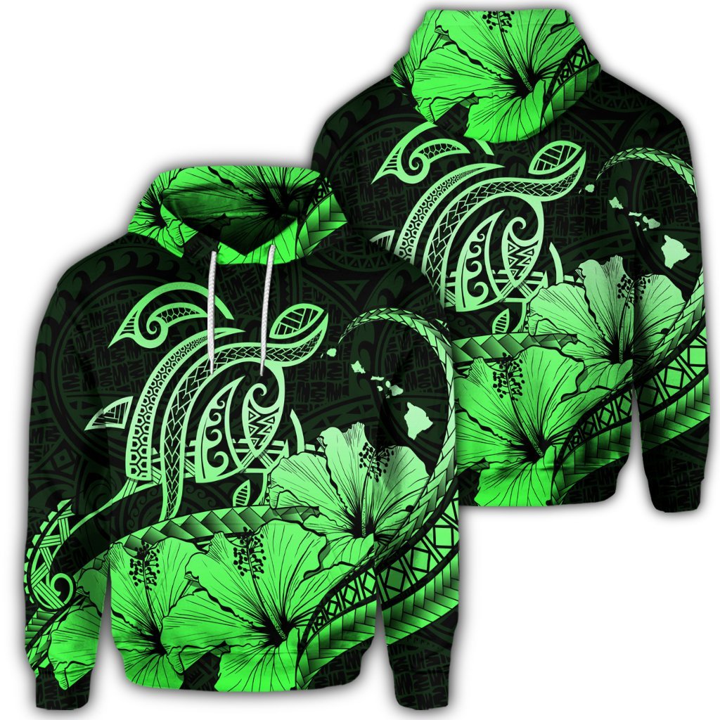 Hawaiian Turtle Map Polynesian Hoodie Safety Green Unisex Art - Polynesian Pride