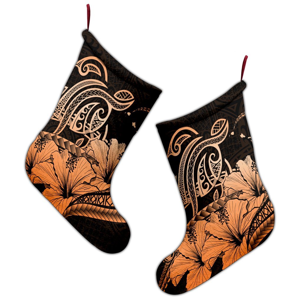 Hawaii Turtle Map Polynesian Christmas Stocking Safety Orange - AH - Polynesian Pride