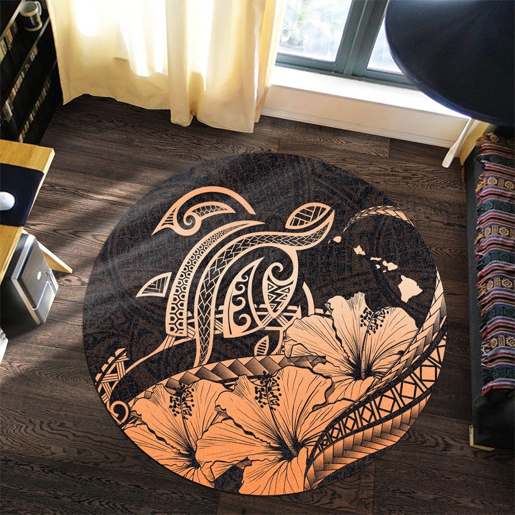Hawaii Turtle Map Polynesian Round Carpet Safety Orange - AH - Polynesian Pride
