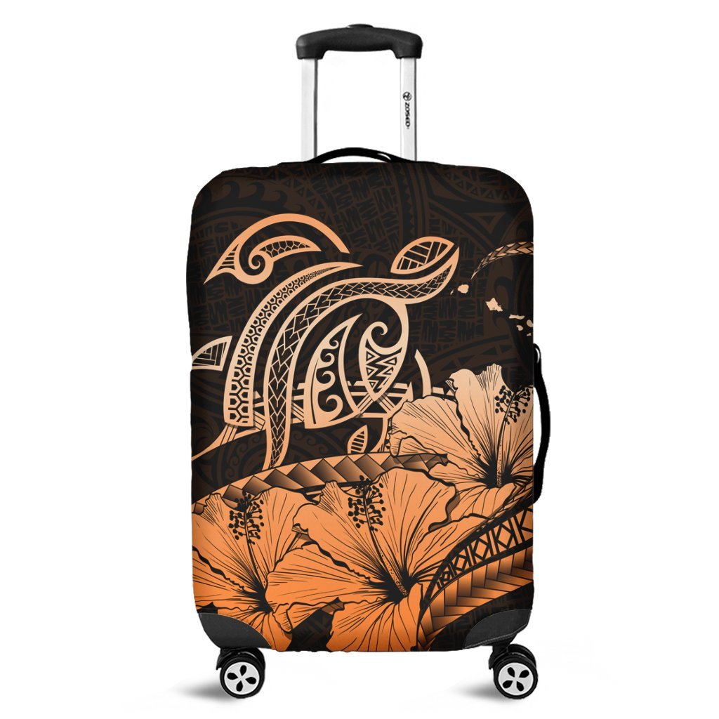 Hawaii Turtle Map Polynesian Luggage Covers Safety Orange - AH Black - Polynesian Pride