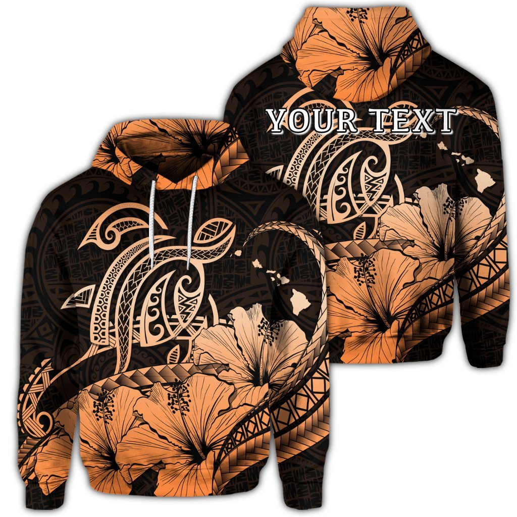 Custom Hawaii Turtle Map Polynesian Hoodie Safety Orange Unisex Art - Polynesian Pride