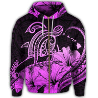 Hawaii Turtle Map Polynesian Zip Hoodie Safety Pink - Polynesian Pride