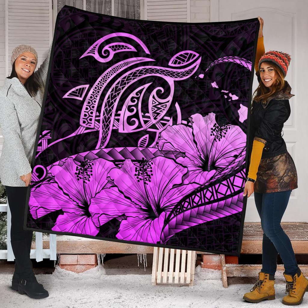 Hawaii Turtle Map Polynesian Premium Quilts Safety Pink - AH - Polynesian Pride