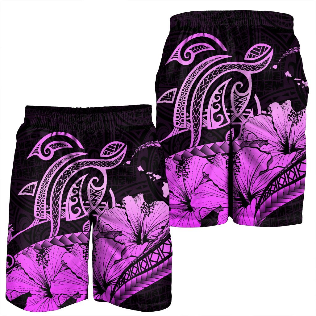 Hawaii Turtle Map Polynesian Men's Shorts Safety Pink - AH - Polynesian Pride