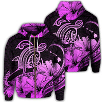 Hawaii Turtle Map Polynesian Zip Hoodie Safety Pink Unisex Art - Polynesian Pride