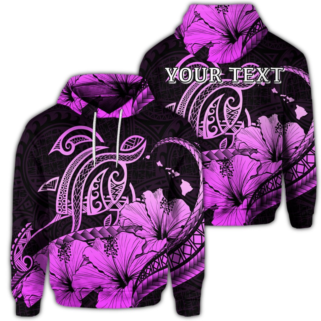 Custom Hawaii Turtle Map Polynesian Hoodie Safety Pink Unisex Art - Polynesian Pride