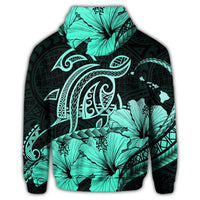 Hawaii Turtle Map Polynesian Zip Hoodie Safety Turquoise - Polynesian Pride