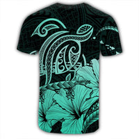 Hawaii Turtle Map Polynesian T Shirt Safety Turquoise - Polynesian Pride