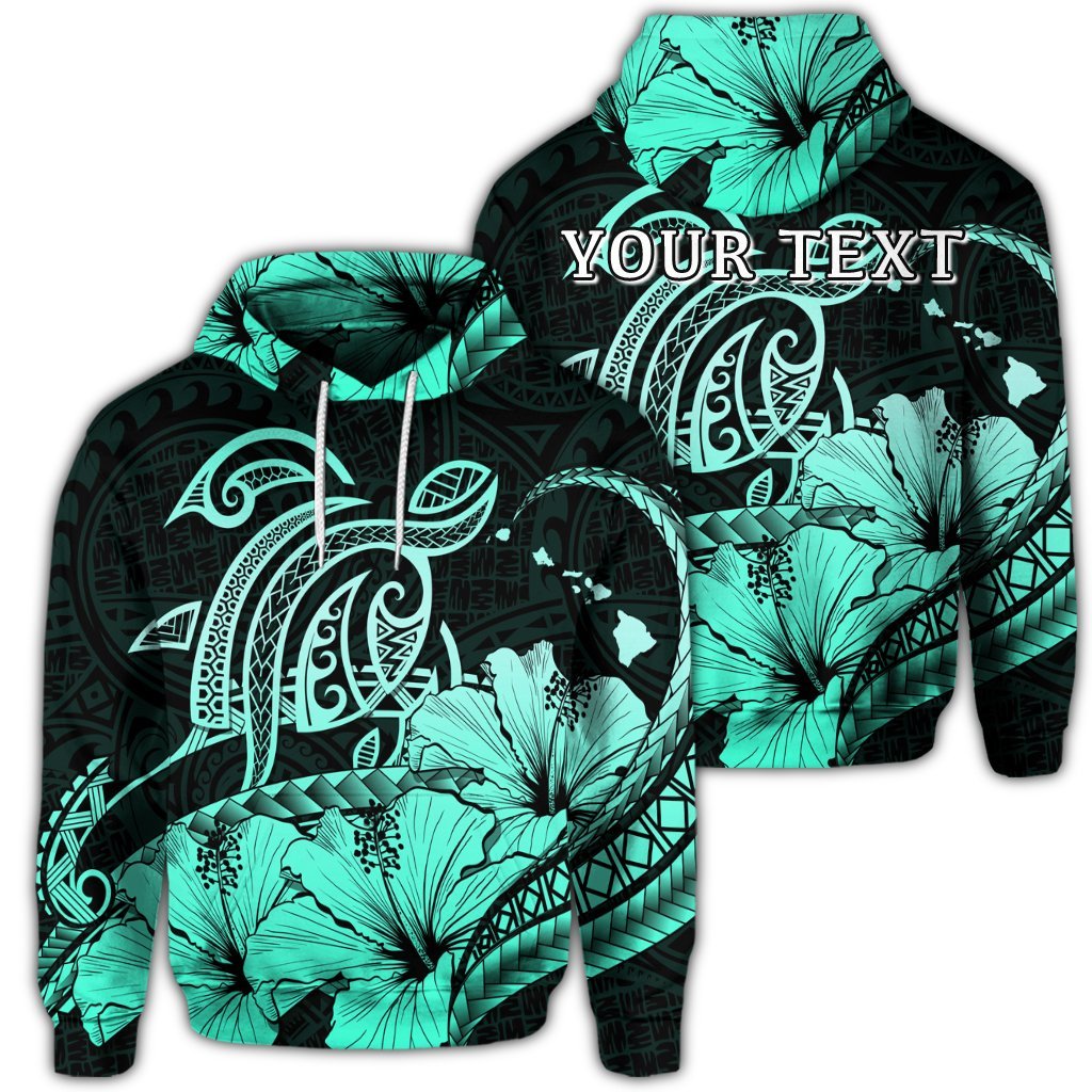 Custom Hawaii Turtle Map Polynesian Hoodie Safety Turquoise Unisex Art - Polynesian Pride