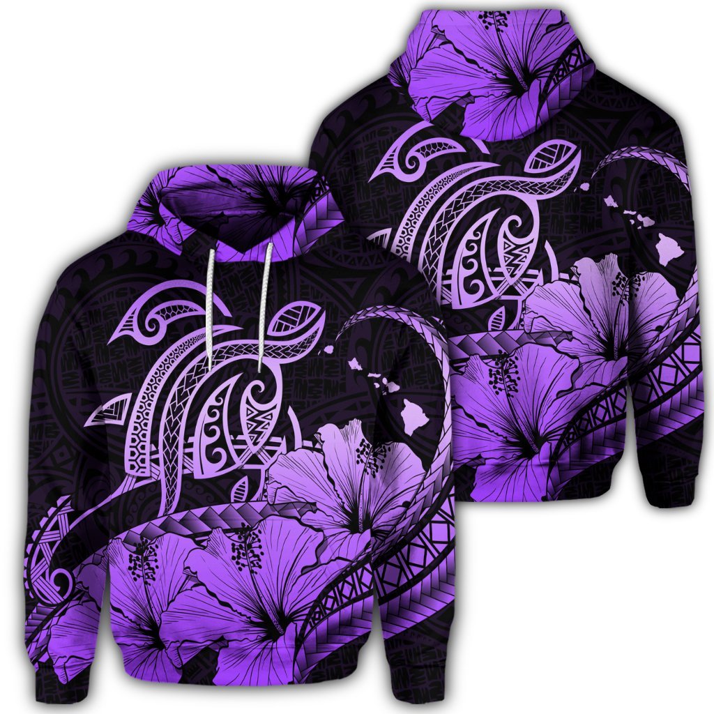 Hawaiian Turtle Map Polynesian Hoodie Safety Violet 2 Unisex Art - Polynesian Pride