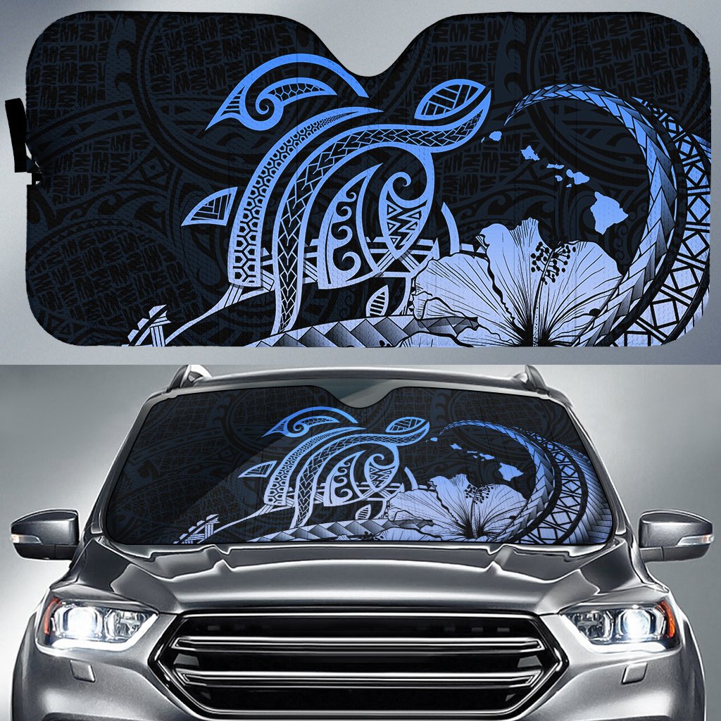 Hawaii Turtle Map Polynesian Car Sun Shade Safety Blue AH Auto Sun Shade Universal Fit White - Polynesian Pride