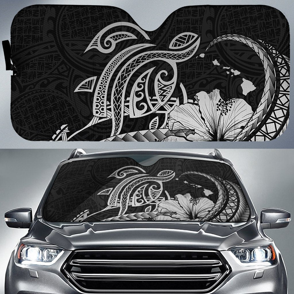 Hawaii Turtle Map Polynesian Car Sun Shade Safety Gray AH Auto Sun Shade Universal Fit White - Polynesian Pride