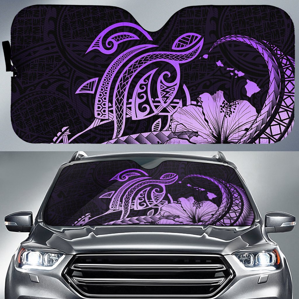 Hawaii Turtle Map Polynesian Car Sun Shade Safety Violet AH Auto Sun Shade Universal Fit White - Polynesian Pride