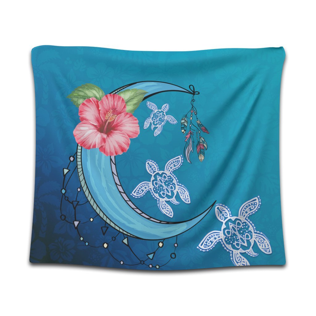 Hawaii Turtle Moon Dream Tapestry - AH Wall Tapestry Black - Polynesian Pride