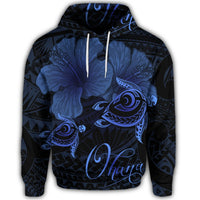 Hawaiian Turtle Ohana Hibiscus Poly Hoodie Blue - Polynesian Pride