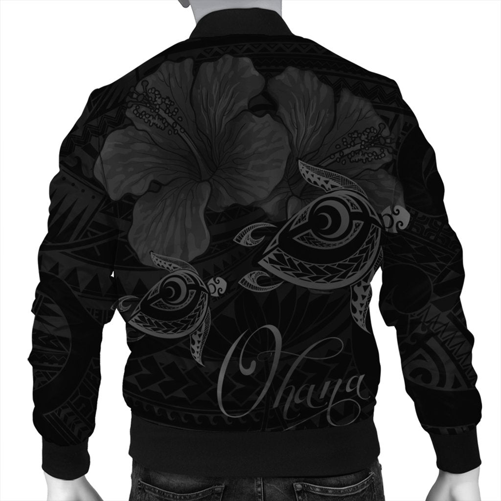 Hawaii Turtle Ohana Hibiscus Poly Bomber Jacket - Gray - AH - Polynesian Pride