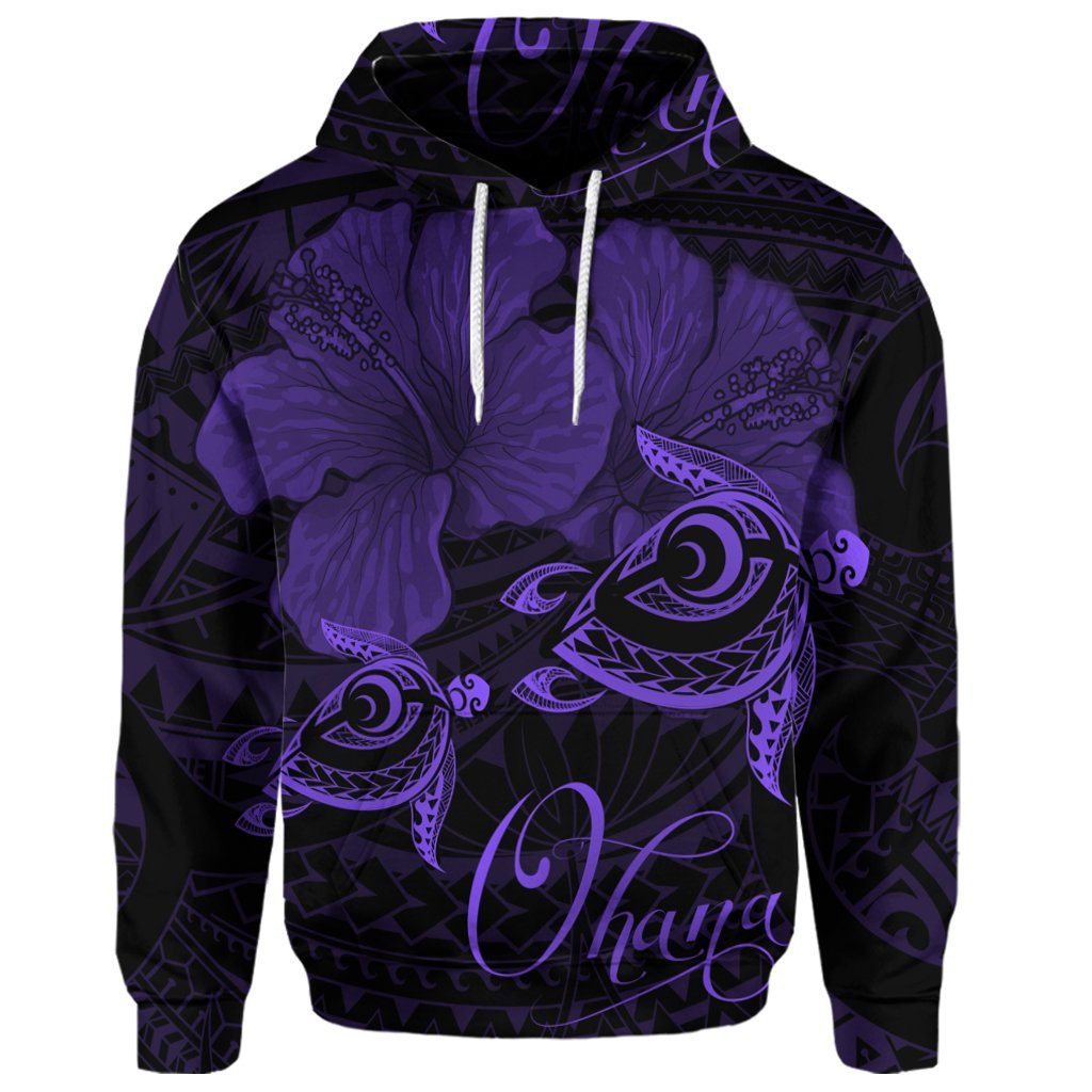 Custom Hawaii Turtle Ohana Hibiscus Poly Hoodie Purple - Polynesian Pride